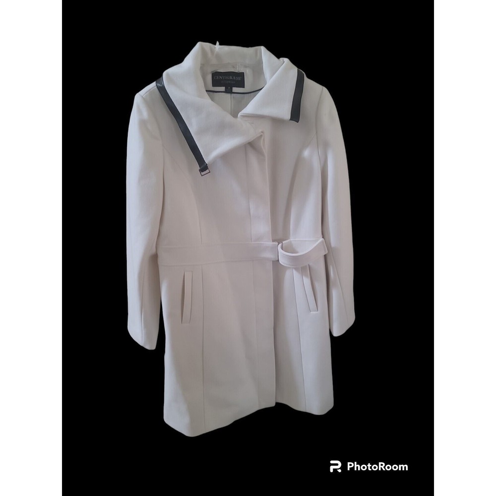 Centigrade Wool Blend Trench Coat Jacket Womens Medium Belted Cream Winter Soft
